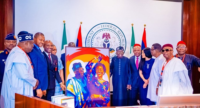 Enugu State political leaders led by Governor Peter Mbah paid a visit to President Tinubu at the Aso Rock Villa. Photo Credit: Presidency.